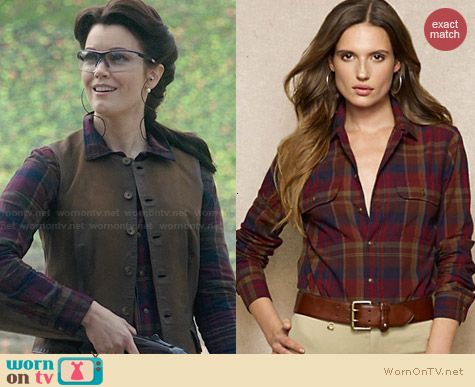 Ralph Lauren Plaid Camp Shirt worn by Bellamy Young on Scandal