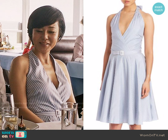 Polo Ralph Lauren Stripe Silk Fit & Flare Dress worn by Karen Rhodes (Yunjin Kim) on Mistresses