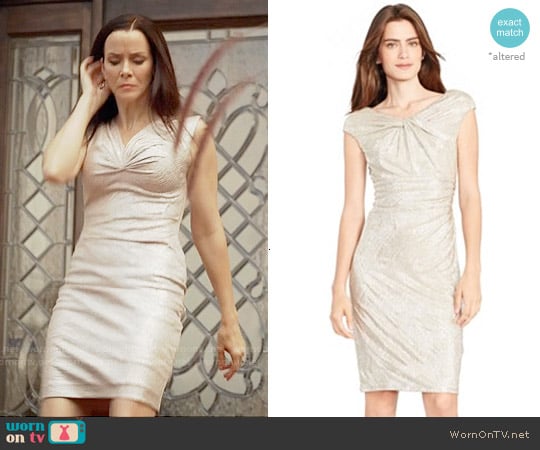 Lauren Ralph Lauren Ruched Metallic Sheath Dress worn by Lily Salvatore (Annie Wersching) on The Vampire Diaries