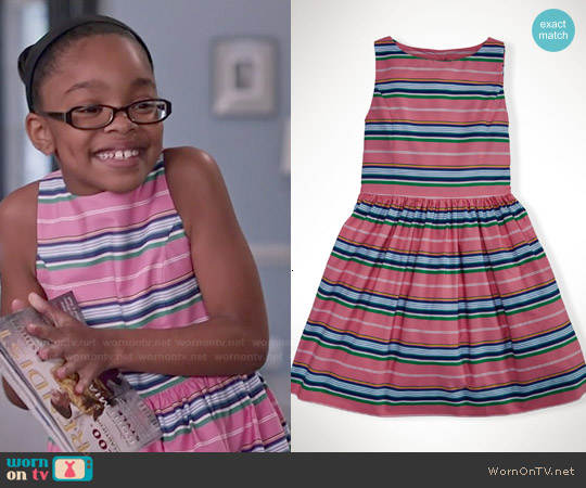 Ralph Lauren Striped Cotton Dress in Pink worn by Diane Johnson (Marsai Martin) on Black-ish