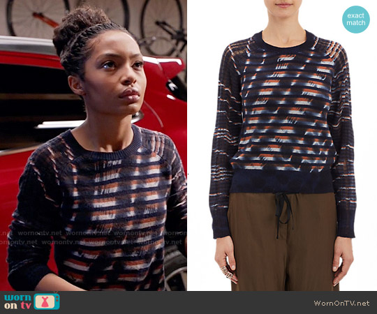 Raquel Allegra Unraveled-Knit Stripe Sweater worn by Zoey Johnson (Yara Shahidi) on Black-ish