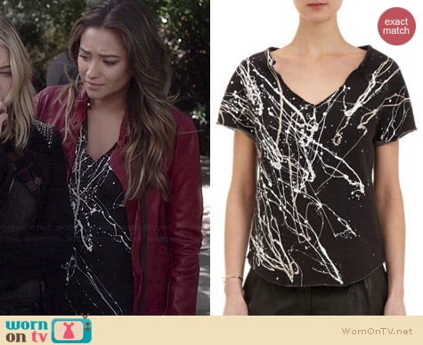 Raquel Allegra Paint Splattered Sweatshirt worn by Shay Mitchell on PLL