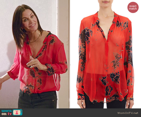 Raquel Allegra Tie Dye Blouse worn by Jules Cobb (Courtney Cox) on Cougar Town