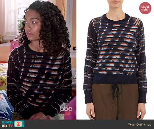 Raquel Allegra Unraveled-Knit Stripe Sweater worn by Zoey Johnson (Yara Shahidi) on Black-ish