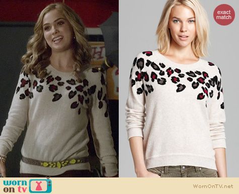 Ravenswood Fashion: Aqua Cashmere Leopard Spot Sweater worn by Haley Lu Richardson