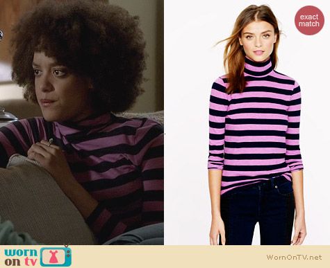 Fashion of Ravenswood: J. Crew Tissue Turtleneck Tee in Neon Stripe worn by Britne Oldford