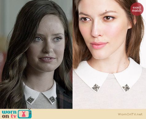 Ravenswood Fashion: J. Crew Cashmere jeweled collar waffle sweater worn by Merritt Patterson