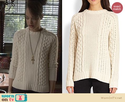 Fashion of Ravenswood: Theory Innia Aria Cable Sweater worn by Britne Oldford