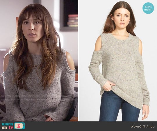 Rebecca Minkoff Page Cold Shoulder Sweater worn by Spencer Hastings (Troian Bellisario) on Pretty Little Liars