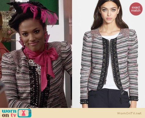 Rebecca Minkoff Roxy Boucle Studded Jacket worn by Freema Agyeman on The Carrie Diaries