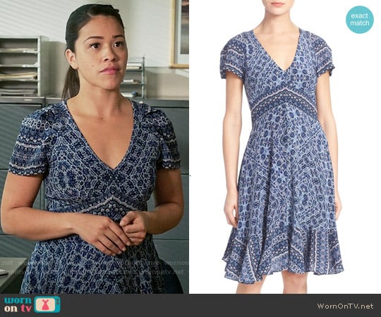 Rebecca Taylor Short Sleeve Print Silk Dress worn by Jane Villanueva (Gina Rodriguez) on Jane the Virgin