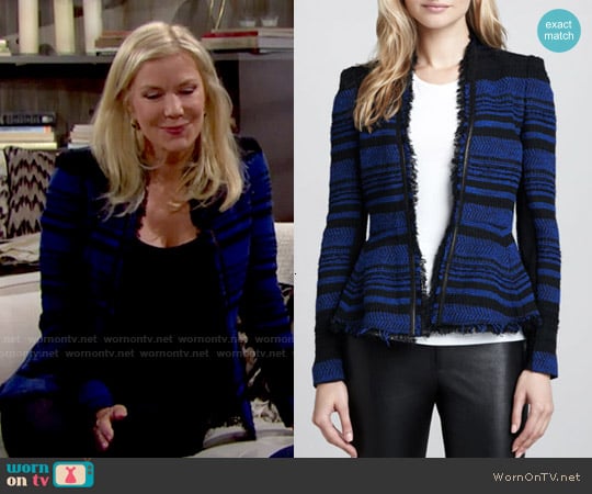 Rebecca Taylor Striped Leather-Trim Tweed Jacket worn by Brooke Logan (Katherine Kelly Lang) on The Bold and the Beautiful