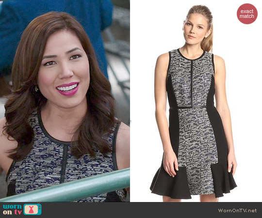 Rebecca Taylor Tweed Combo Flounce Dress worn by Angela Montenegro (Michaela Conlin) on Bones