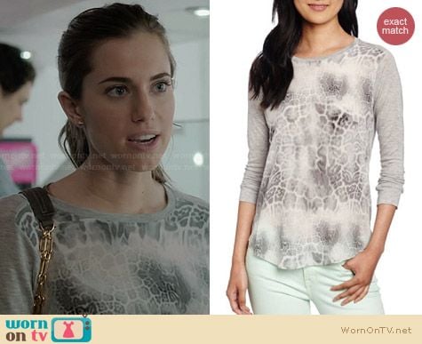 Rebecca Taylor Animal Printed Long Sleeve tee worn by Allison Williams on Girls