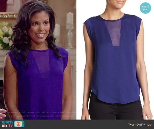 Rebecca Taylor Charlie Silk Top in Viola Shock worn by Maya Avant (Karla Mosley) on The Bold and the Beautiful