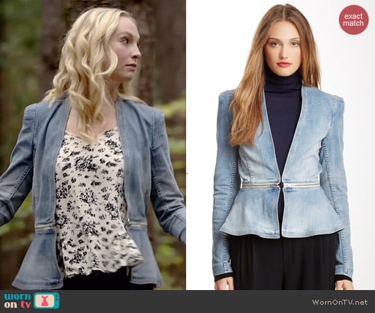 Rebecca Taylor Denim Peplum Jacket worn by Candice Accola on The Vampire Diaries