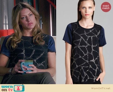 Rebecca Taylor Embellished Faceted Silk Tee worn by Jess Macallan on Mistresses