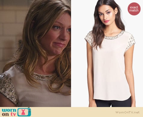 Rebecca Taylor Embellished Silk Tee worn by Jess Macallan on Mistresses