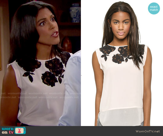 Rebecca Taylor Floral Lace Applique Top worn by Maya Avant (Karla Mosley) on The Bold and the Beautiful