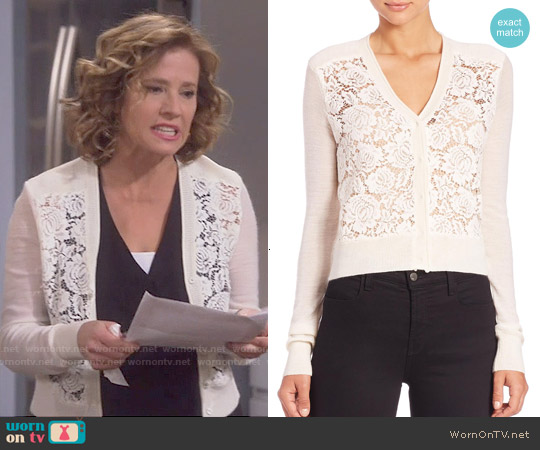 Rebecca Taylor Lace Front Cardigan worn by Vanessa Baxter (Nancy Travis) on Last Man Standing