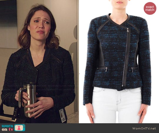 Rebecca Taylor Leather Trim Boucle Jacket worn by Mandy Moore on Red Band Society