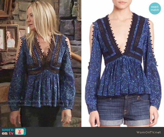 Rebecca Taylor Printed Lace Top worn by Sharon Newman (Sharon Case) on The Young and the Restless