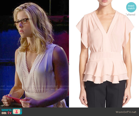 Rebecca Taylor Ruffle V-neck Top worn by Felicity Smoak (Emily Bett Rickards) on Arrow