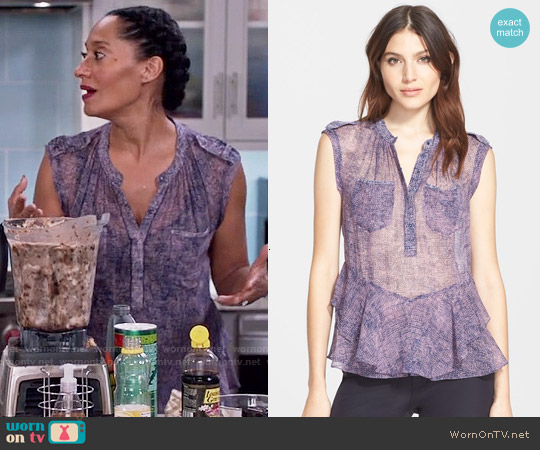 Rebecca Taylor 'Static' Ruffle Hem Silk Sleeveless Top worn by Rainbow Johnson (Tracee Ellis Ross) on Black-ish