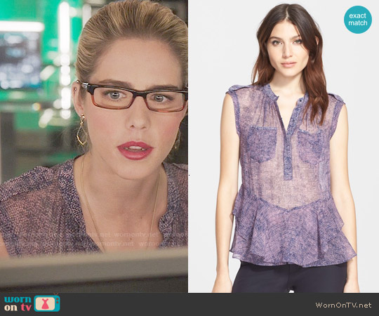 Rebecca Taylor Static Ruffle Hem Silk Sleeveless Top worn by Felicity Smoak (Emily Bett Rickards) on Arrow