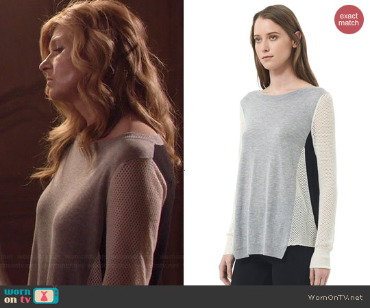 Rebecca Taylor Textured Blocked Pullover in Flint Combo worn by Connie Britton on Nashville