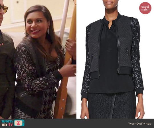 Rebecca Taylor Textured Lace Bomber Jacket worn by Mindy Lahiri on The Mindy Project