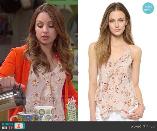 Rebecca Taylor Tiger Ruffle Cami worn by Sofia Rodriguez (Aimee Carrero) on Young and Hungry