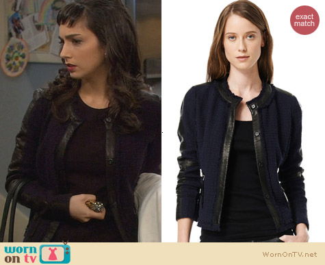 Rebecca Taylor Tweed & Leather Trim Fitted Jacket worn by Molly Ephraim on Last Man Standing