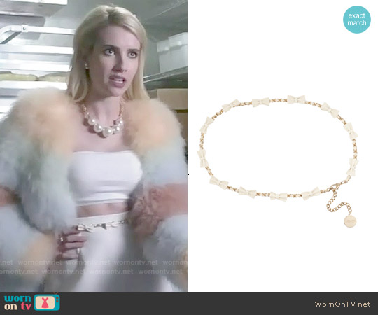 RED Valentino Bow-embellished Leather and Woven Chain Belt worn by Chanel Oberlin (Emma Roberts) on Scream Queens