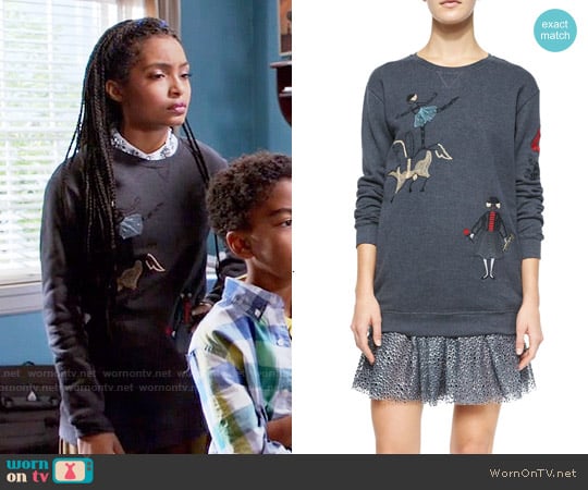 RED Valentino Circus Embroidered Sweatshirt worn by Zoey Johnson (Yara Shahidi) on Black-ish