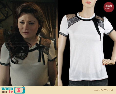 RED Valentino Jersey Tshirt with Lace Detailing worn by Emilie De Ravin on OUAT