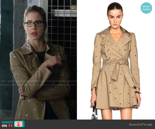 RED Valentino Mackintosh Trench Coat worn by Felicity Smoak (Emily Bett Rickards) on The Flash