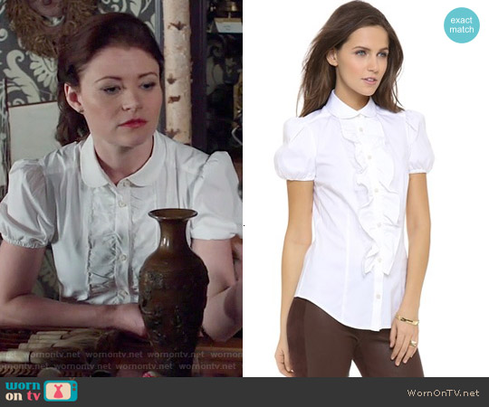 RED Valentino Poplin Short Sleeve Ruffle Blouse worn by Belle (Emilie de Ravin) on Once Upon A Time