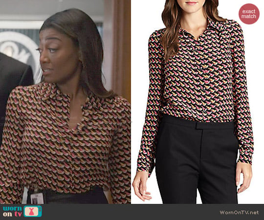 RED Valentino Silk Crepe de Chine Printed Blouse worn by Daisy Grant (Patina Miller) on Madam Secretary