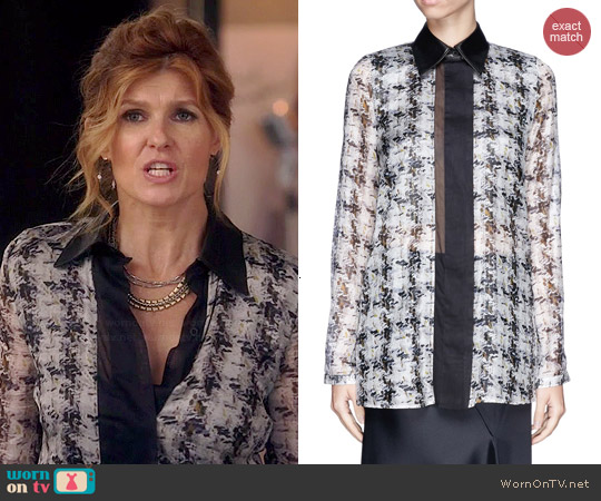 Reed Krakoff Abstract Tweed Print Leather Collar Blouse worn by Connie Britton on Nashville