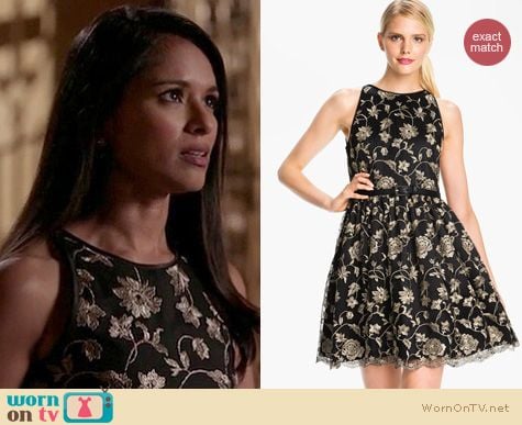 Revenge Fashion: Adrianna Papell Embroidered Fit and Flare dress worn by Padma