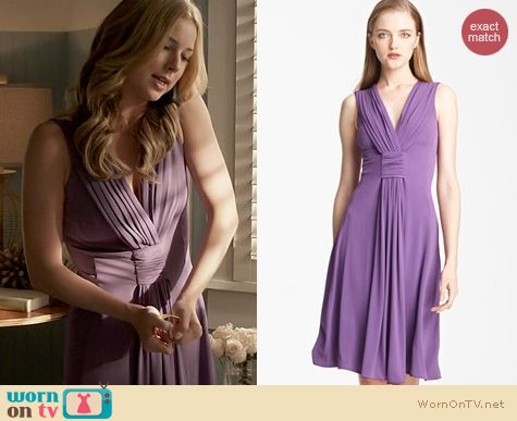 Revenge Fashion: Armani Collezioni Draped Jersey Dress in Grape worn by Emily VanCamp