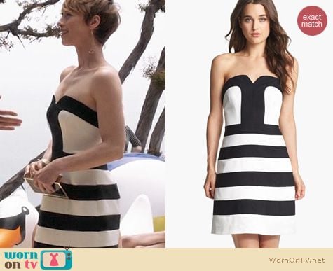 Revenge Fashion: Laundry by Shelli Segal Striped Fit and Flare dress worn by Karine Vanasse