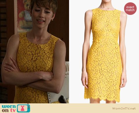 Revenge Fashion: Michael Kors Floral Lace Dress in Sunshine worn by Karine Vanasse