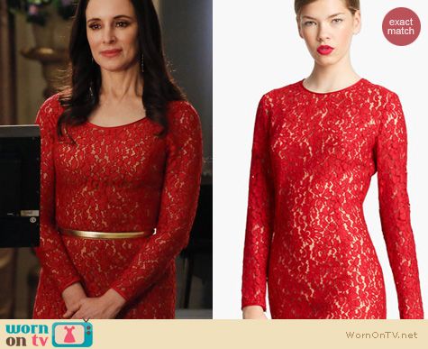 Revenge Fashion: Michael Kors red lace dress worn by Madeleine Stowe