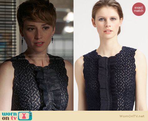 Revenge Fashion: RED Valentino ruffle front dress worn by Karine Vanasse