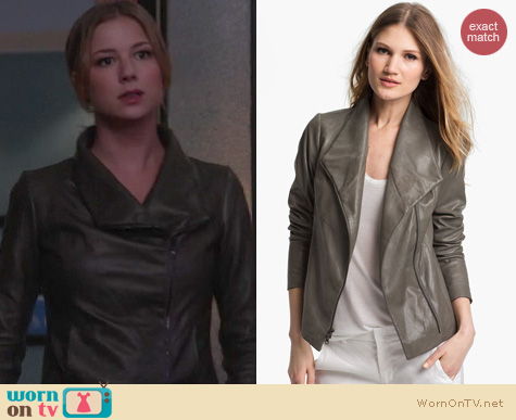 Revenge Fashion: Vince leather scuba jacket worn by Emily VanCamp