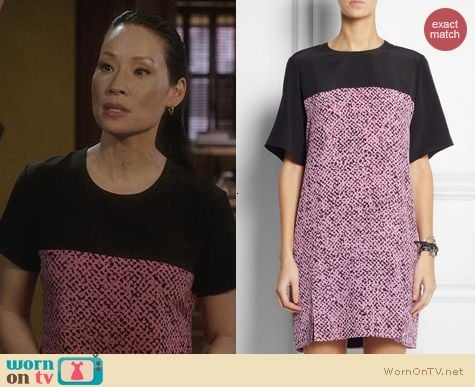 Richard Nicoll Pink Print Silk Shift Dress worn by Lucy Liu on Elementary