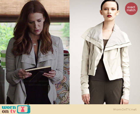 Rick Owens Distressed Grey Leather Jacket worn by Poppy Montgomery on Unforgettable