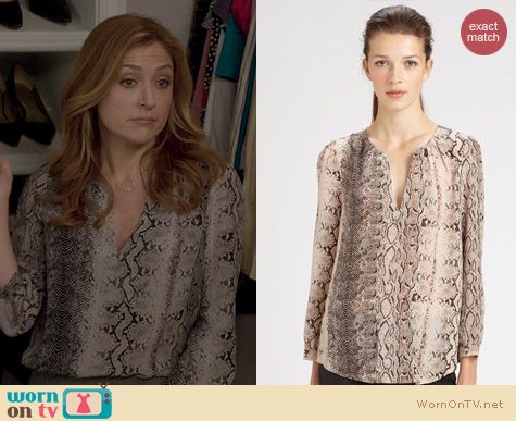 Rizzoli & Isles Fashion: Joie Pearline Snake print blouse worn by Sasha Alexander